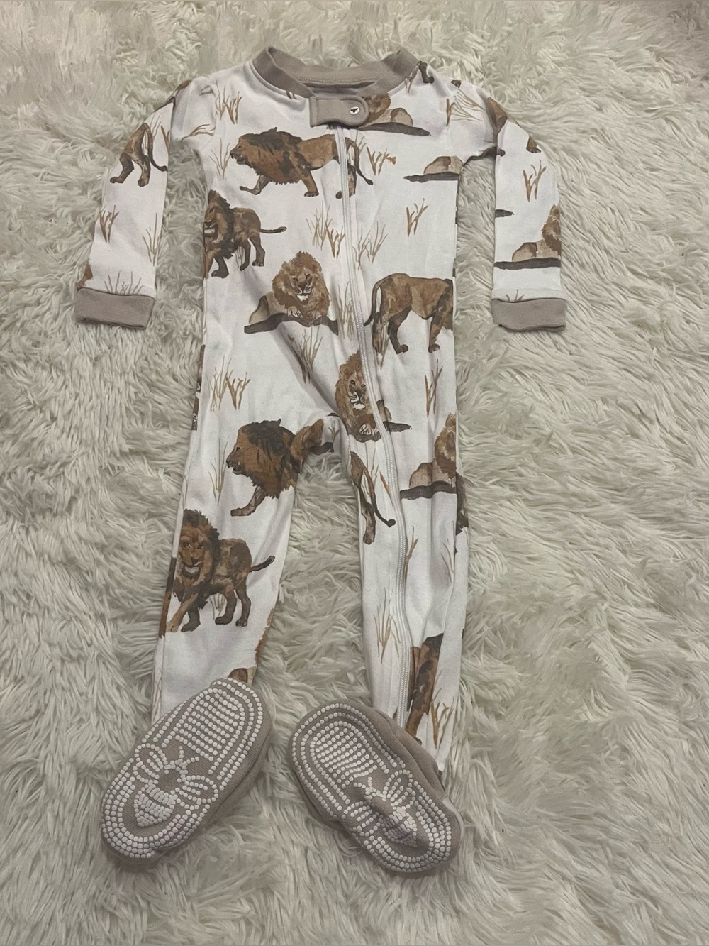 Burt’s Bees Lion Print One-Piece Footed Pajamas Size 12m